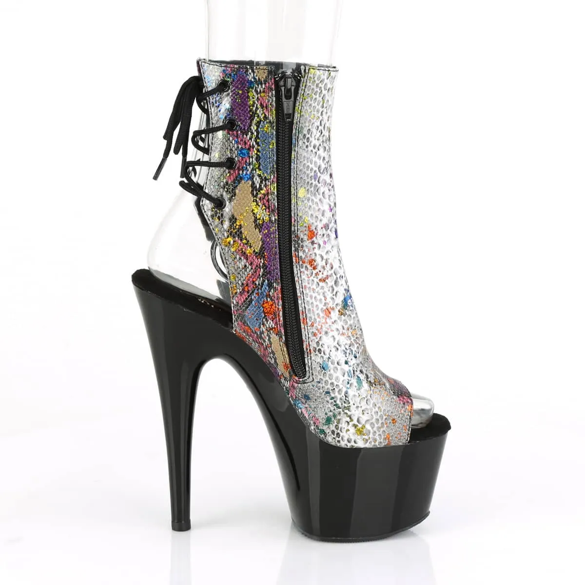 ADORE-1018SP Black & Multi Colour Calf High Peep Toe Boots