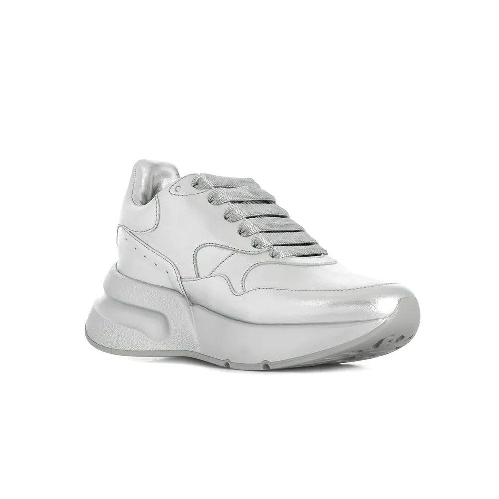 Alexander McQueen Women's Chunky Oversized 'Joey' Leather Sneakers in Metallic Silver