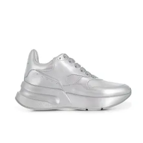 Alexander McQueen Women's Chunky Oversized 'Joey' Leather Sneakers in Metallic Silver