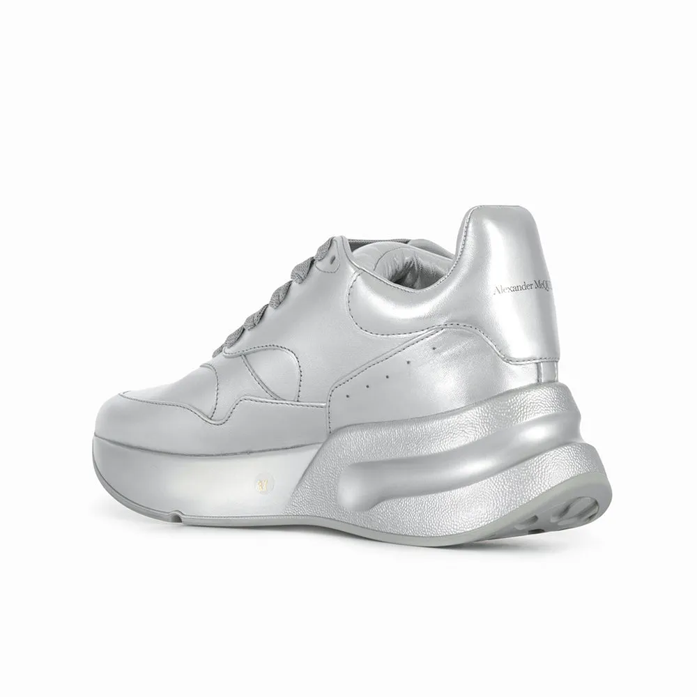 Alexander McQueen Women's Chunky Oversized 'Joey' Leather Sneakers in Metallic Silver