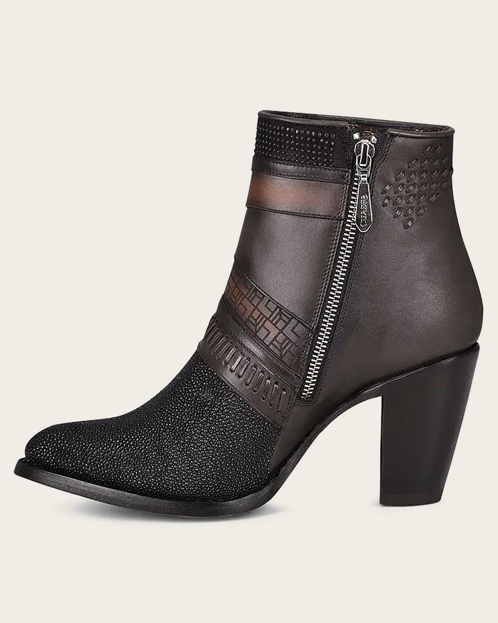 Ankle black exotic bootie