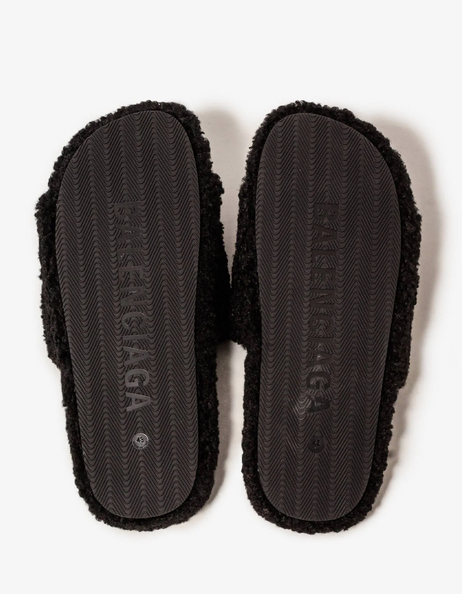 Balenciaga Black Political Logo Furry Slide Sandals