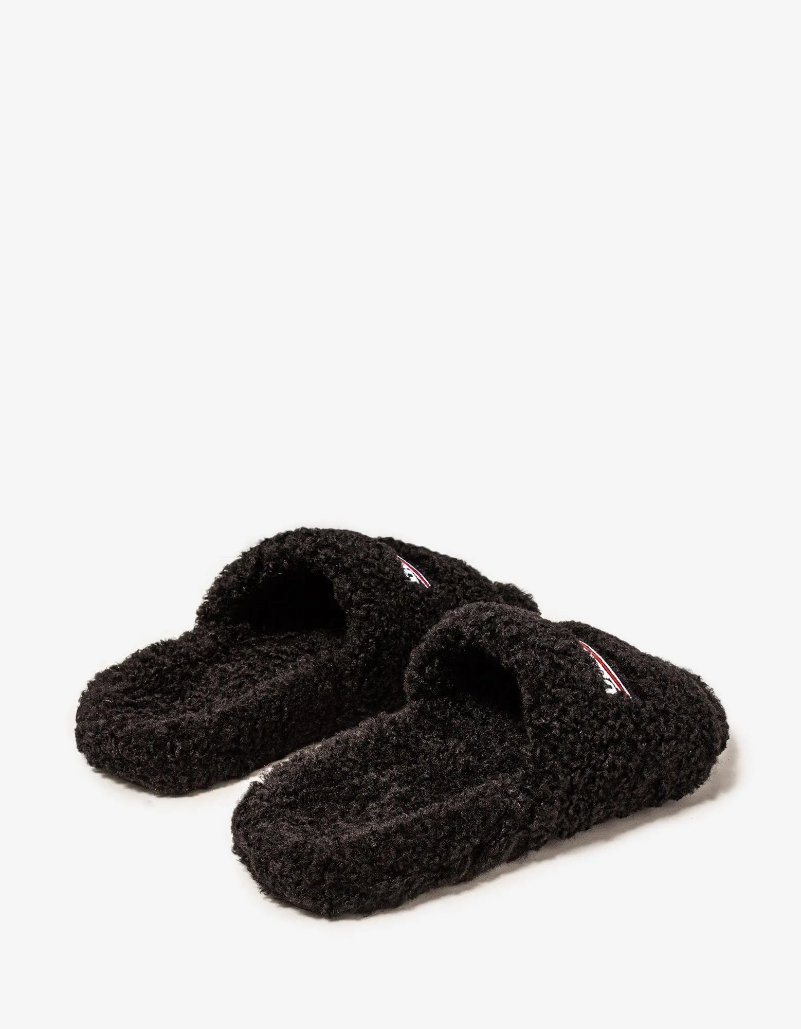 Balenciaga Black Political Logo Furry Slide Sandals