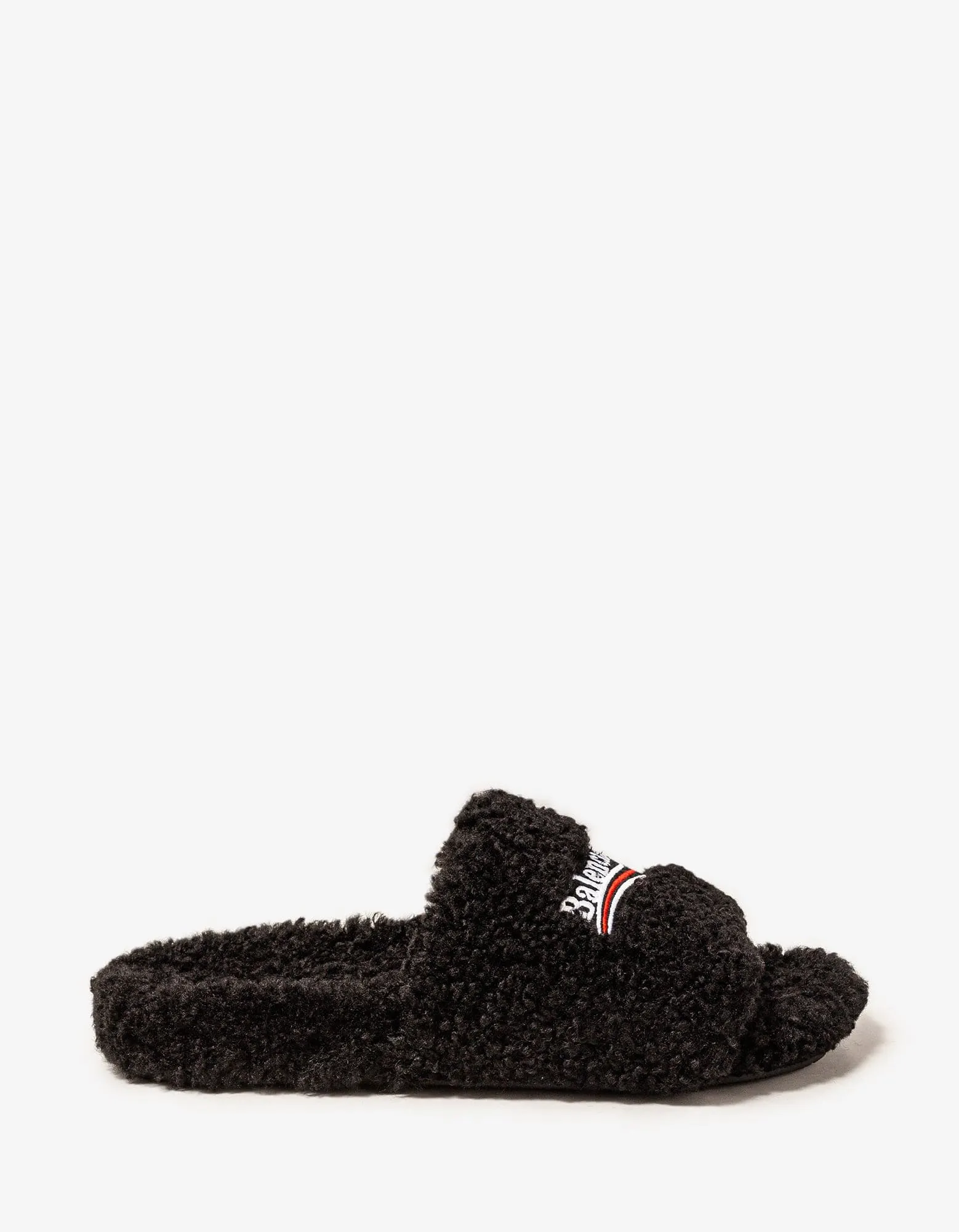 Balenciaga Black Political Logo Furry Slide Sandals