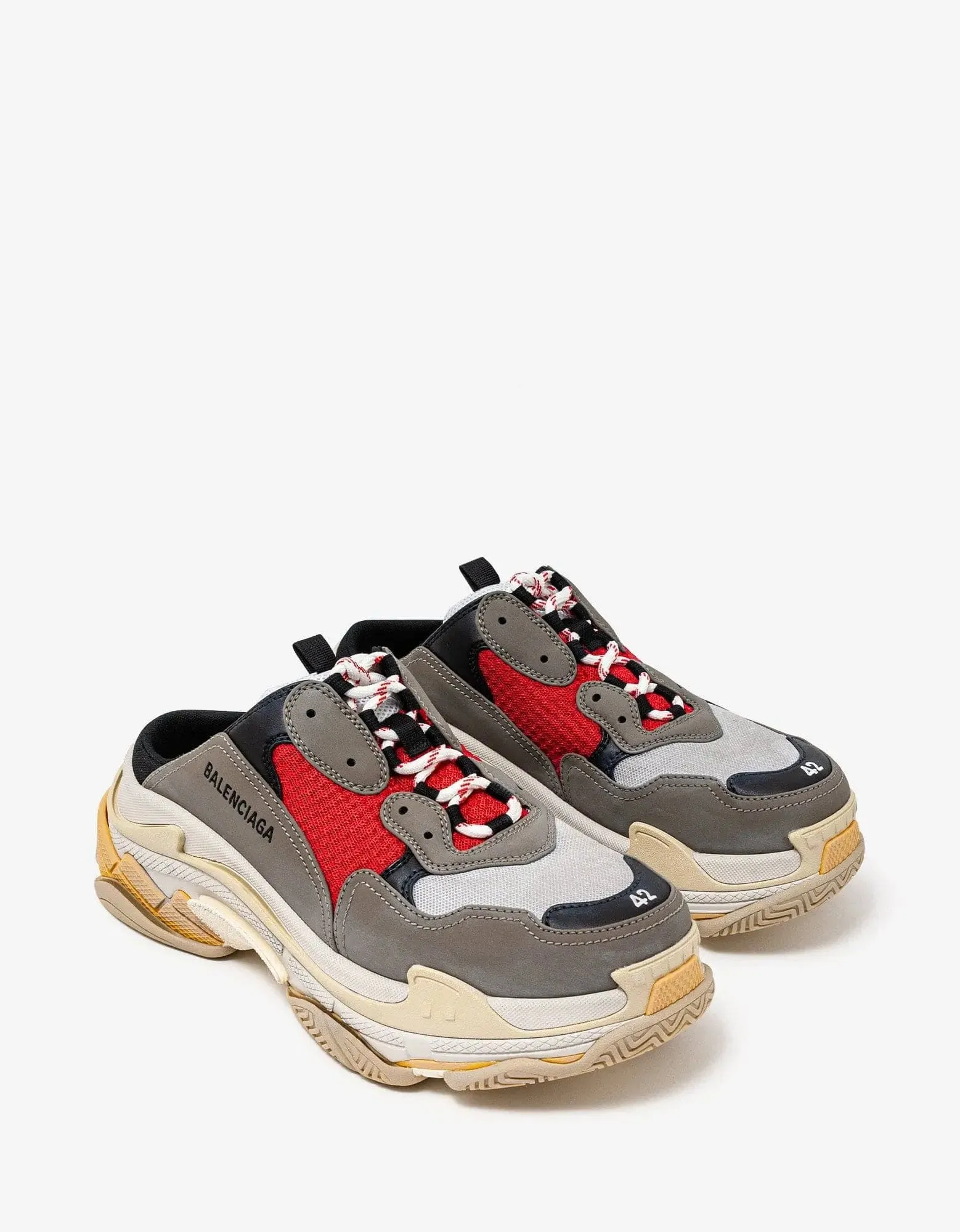 Balenciaga Triple S Grey & Red Mules