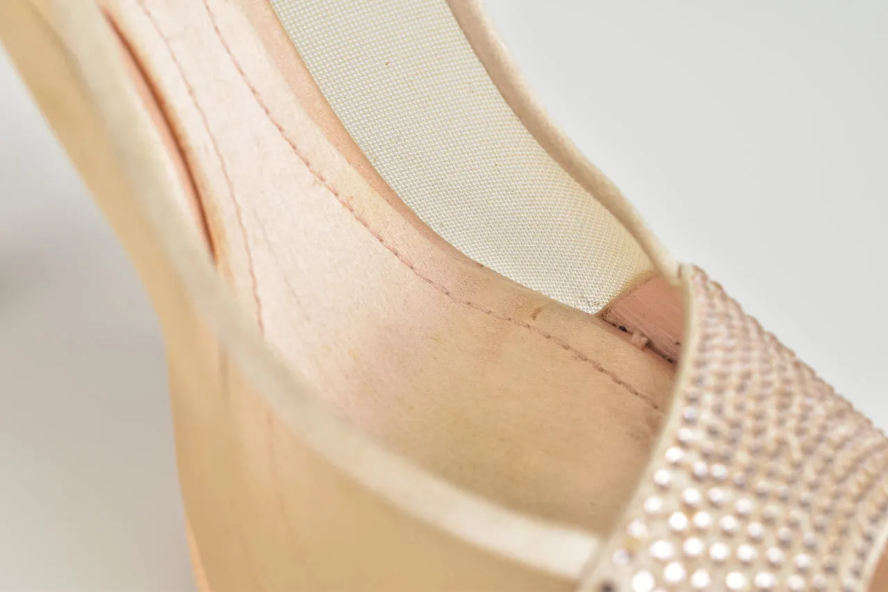 Beige Crystal Embellished Peep Toe Pumps