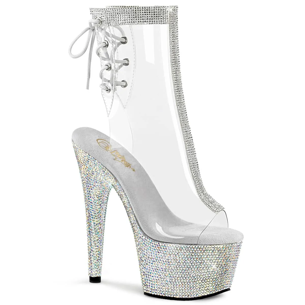 BEJEWELED-1018C-2RS Clear Calf High Peep Toe Boots