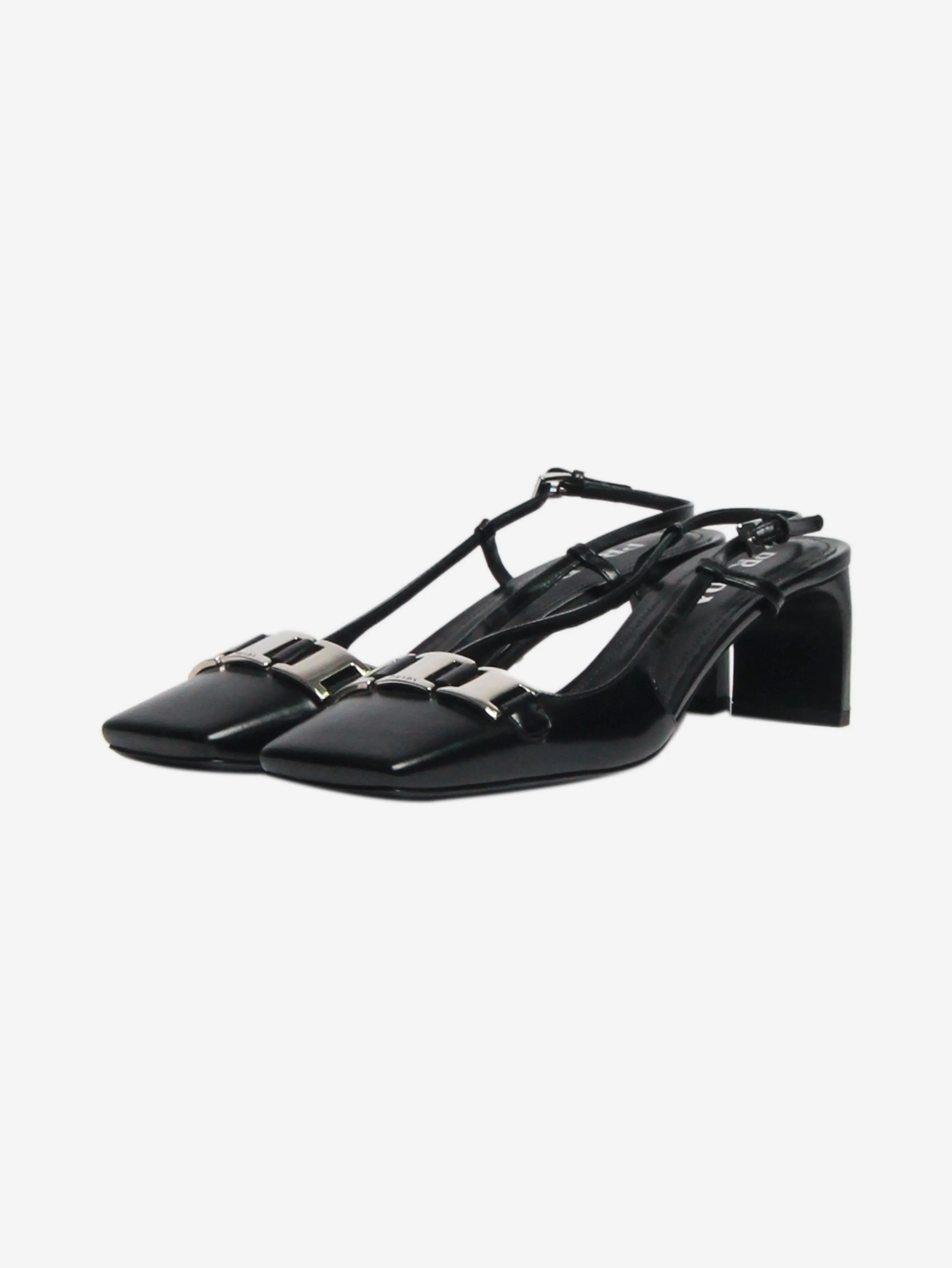 Black square-toe slingback pumps - size EU 41