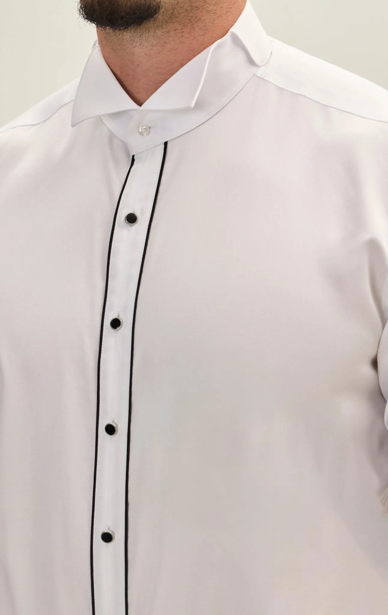 Black Striped Tuxedo Shirt - White