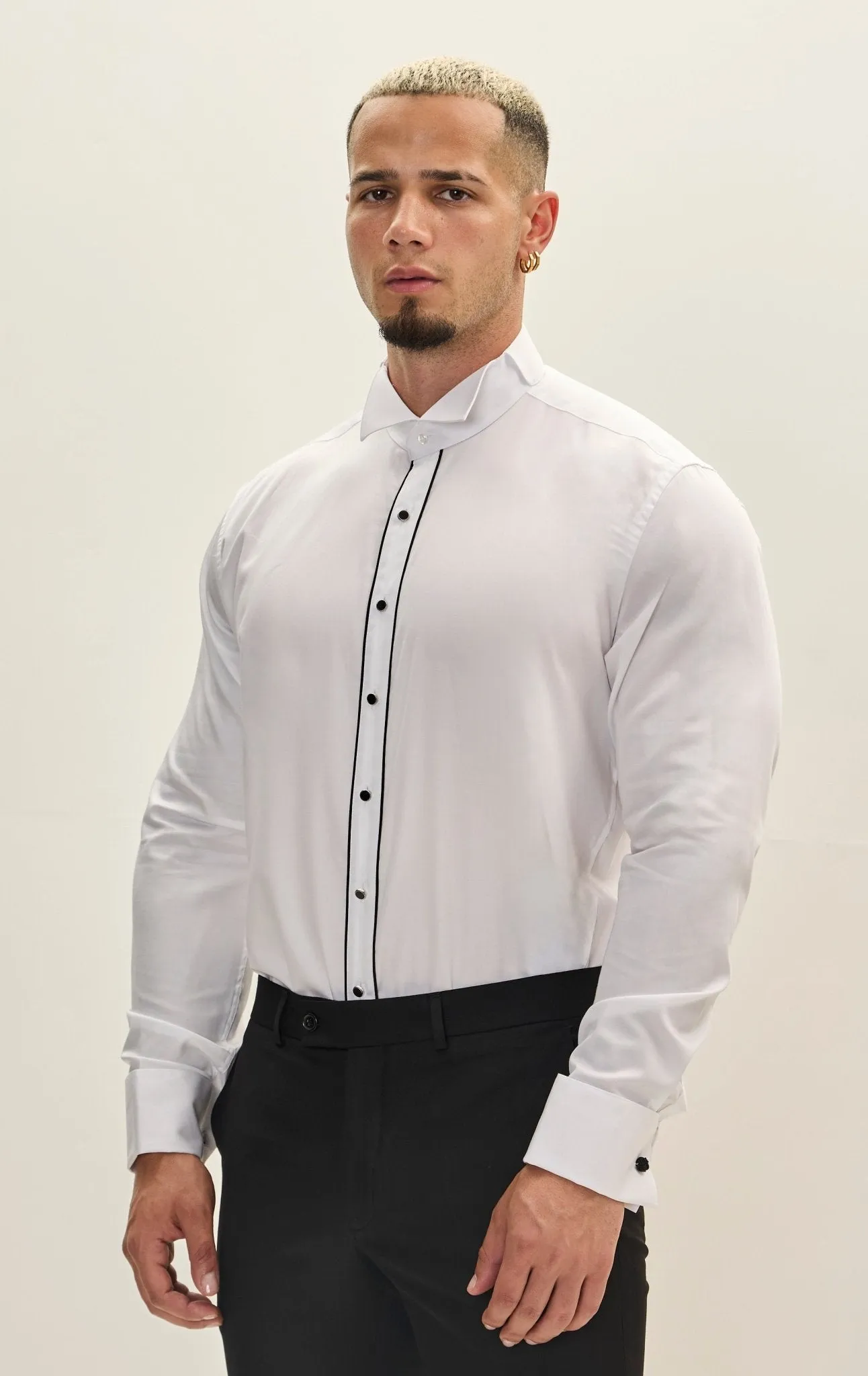 Black Striped Tuxedo Shirt - White