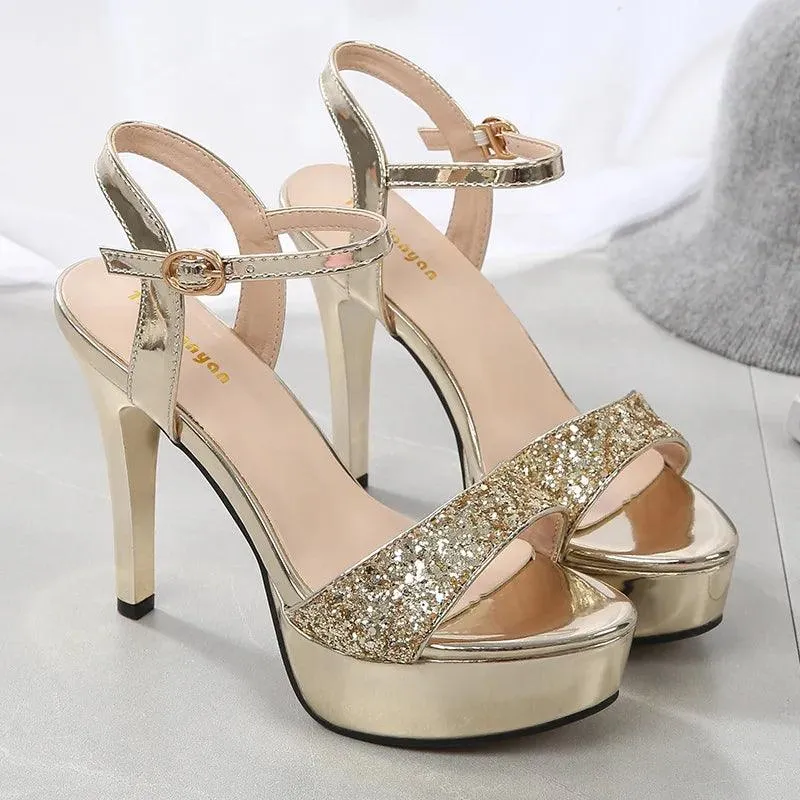 Bling Peep Toe Heels Party Dance Shoes Platform Sandals