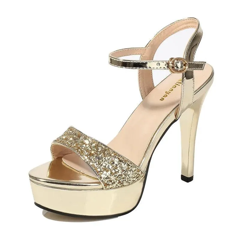 Bling Peep Toe Heels Party Dance Shoes Platform Sandals