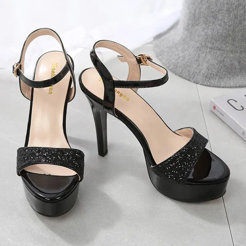 Bling Peep Toe Heels Party Dance Shoes Platform Sandals