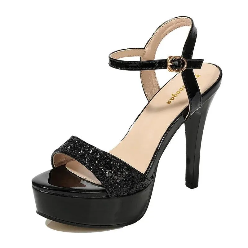 Bling Peep Toe Heels Party Dance Shoes Platform Sandals