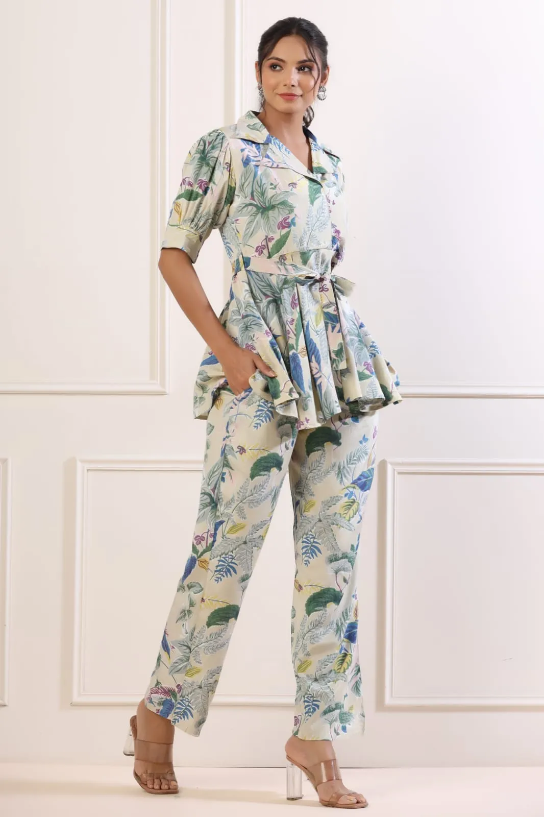 Botanical Russian Silk Off-white Co-ord Set