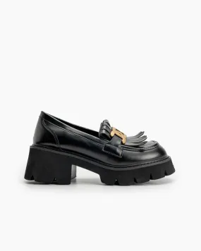 Chain Comfort Chunky Heel Slip On Round Toe Loafers