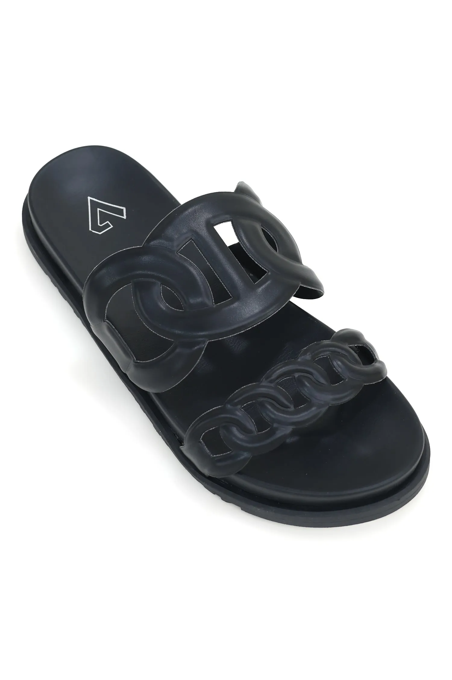 CHIC CHAINLINK SLIDES-BLACK