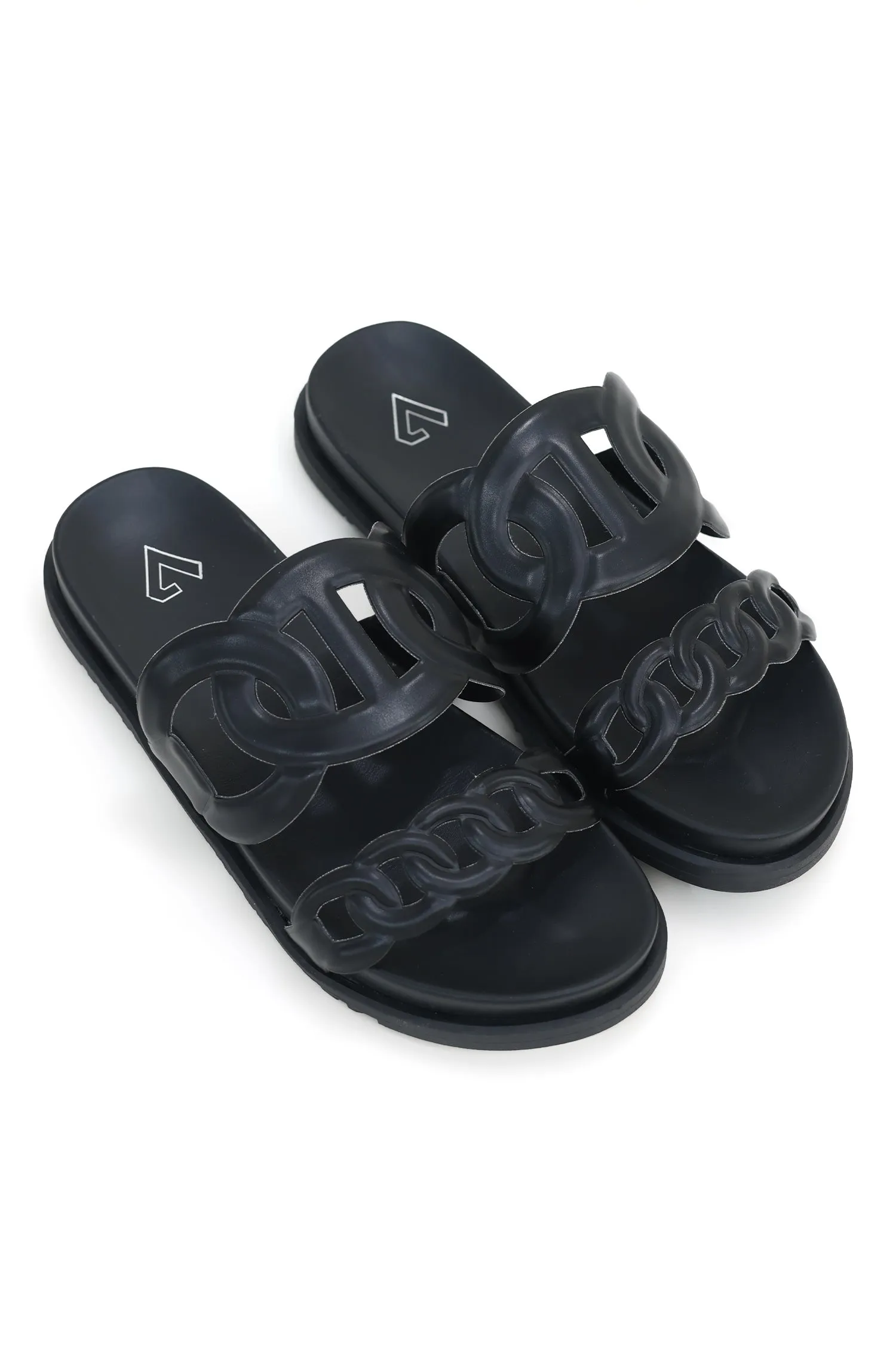 CHIC CHAINLINK SLIDES-BLACK