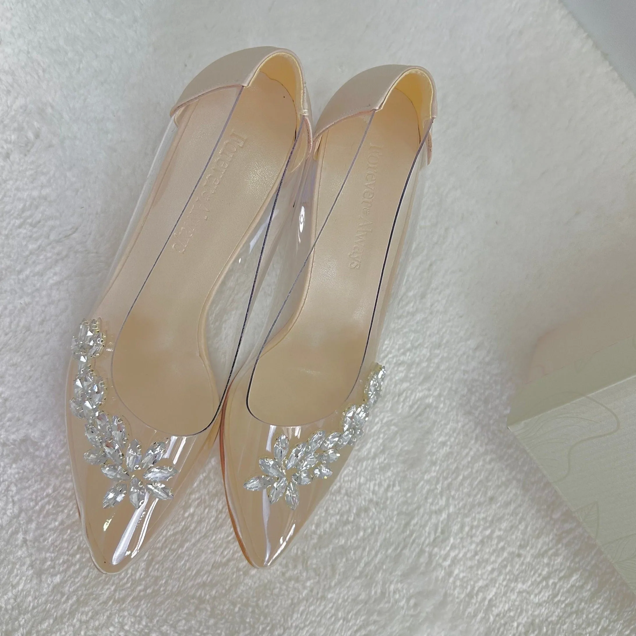 Cindy - Cinderella Shoes Low Beige Heel