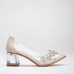 Cindy - Cinderella Shoes Low Beige Heel