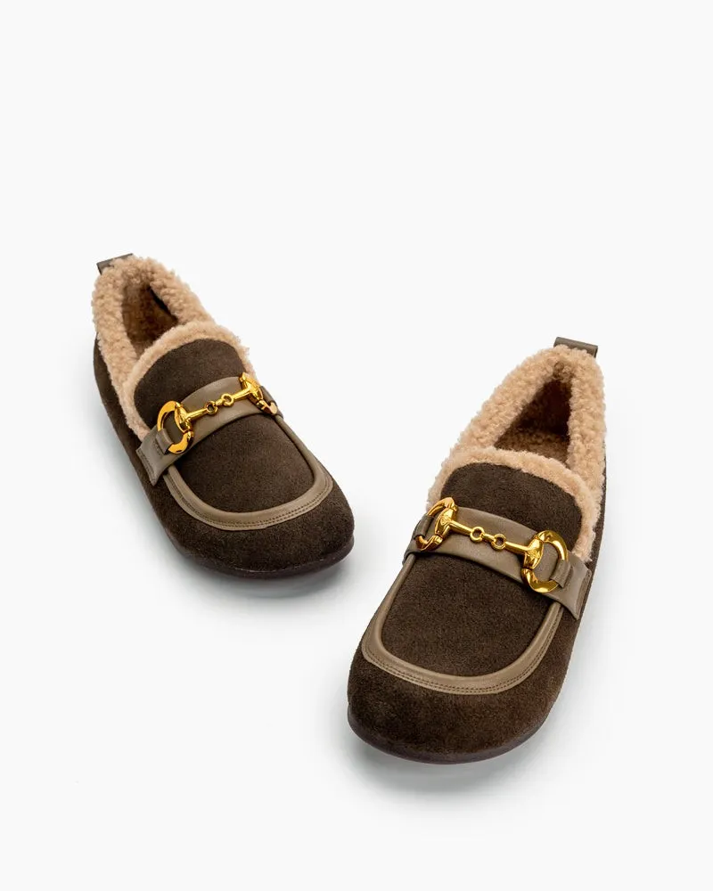 Classic Metal Buckle Suede Moccasin Indoor Outdoor Slipper Loafers