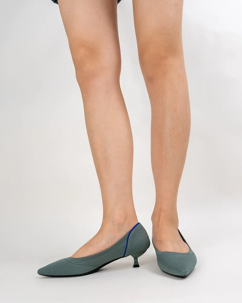 Contrast Piping Point Toe Kitten Heels