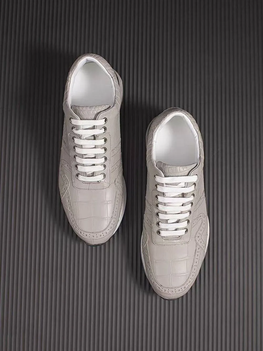 Crocodile Shoes Crocodile Leather Sneaker Shoes Grey