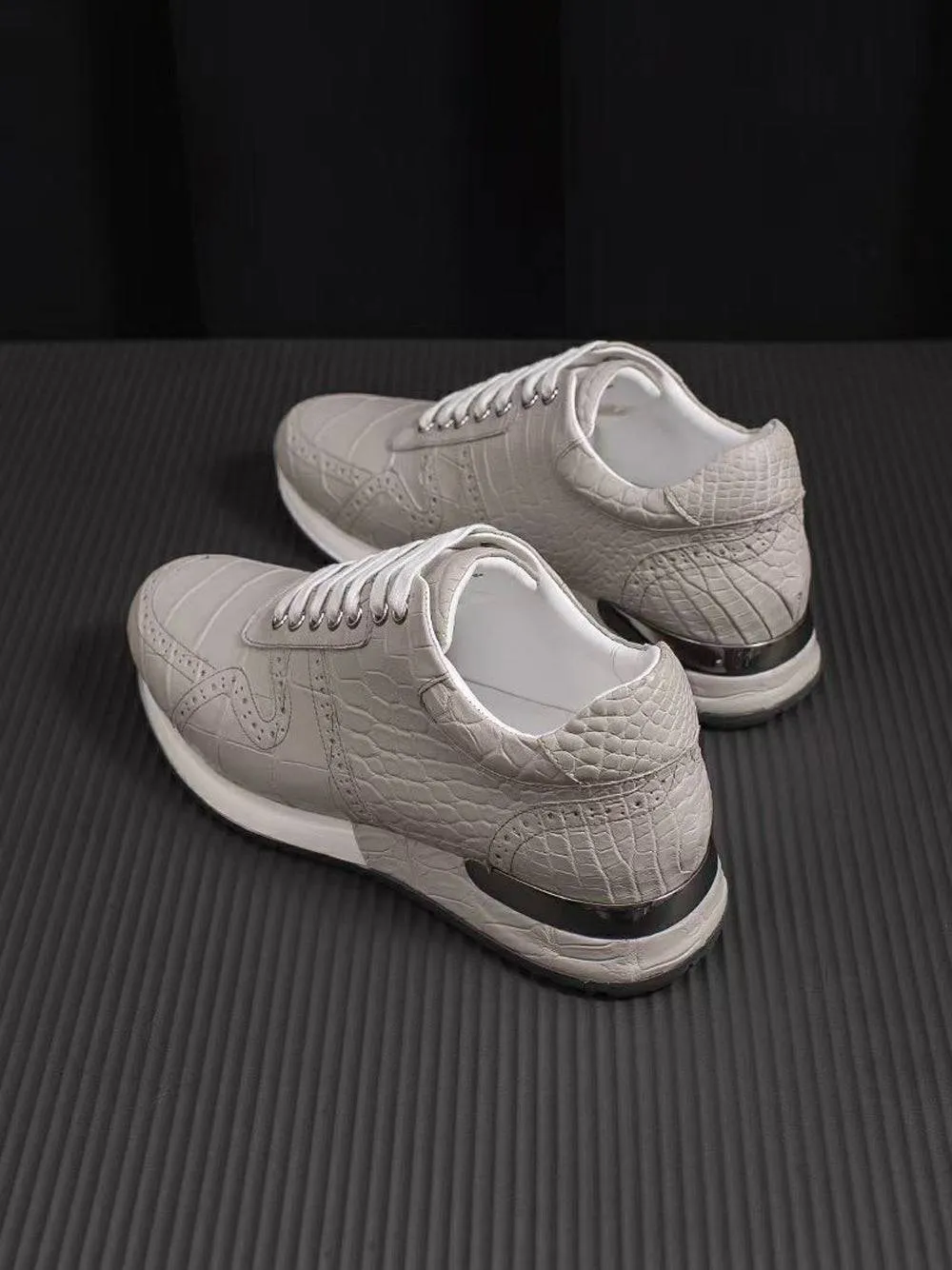 Crocodile Shoes Crocodile Leather Sneaker Shoes Grey