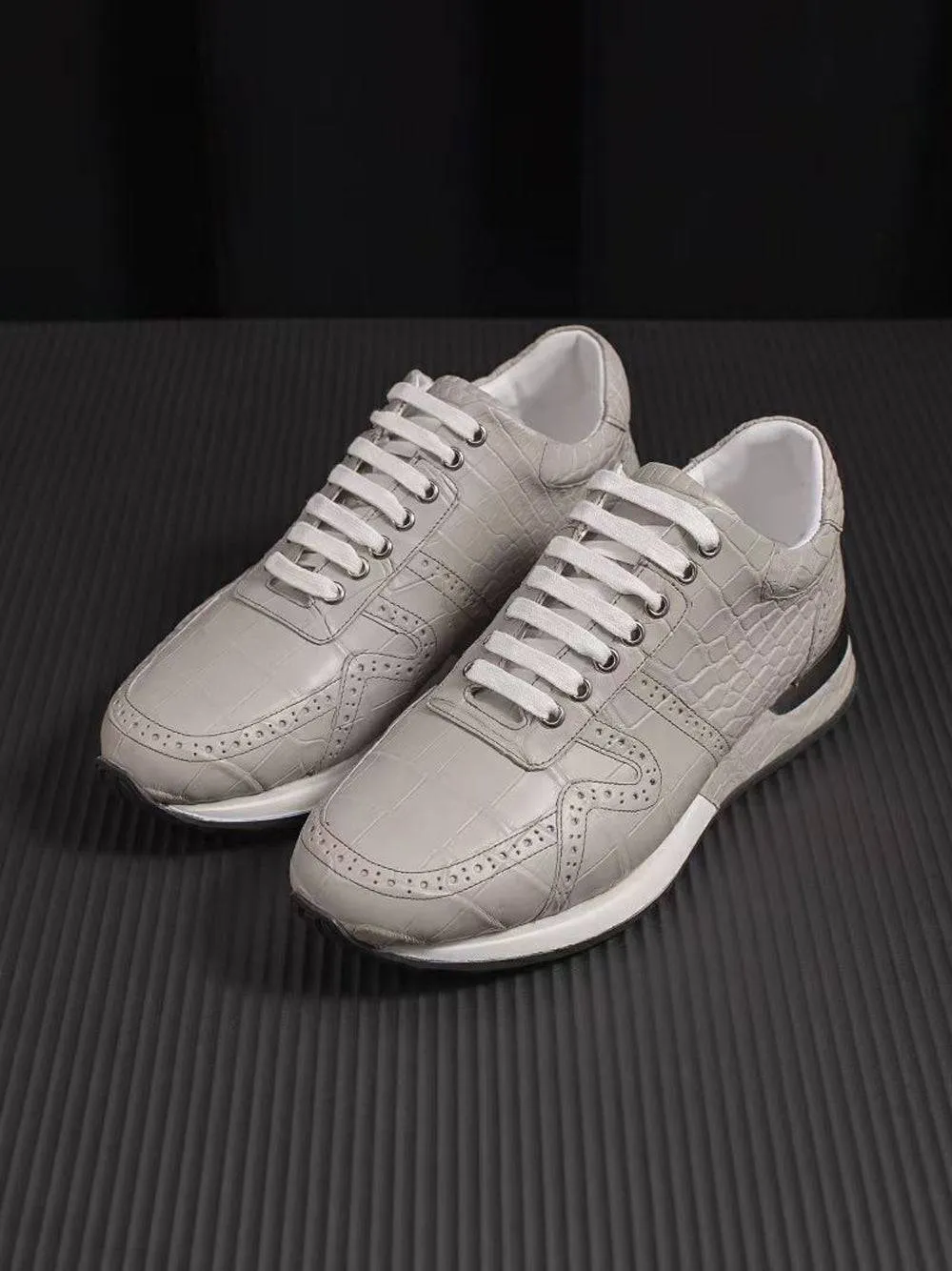 Crocodile Shoes Crocodile Leather Sneaker Shoes Grey