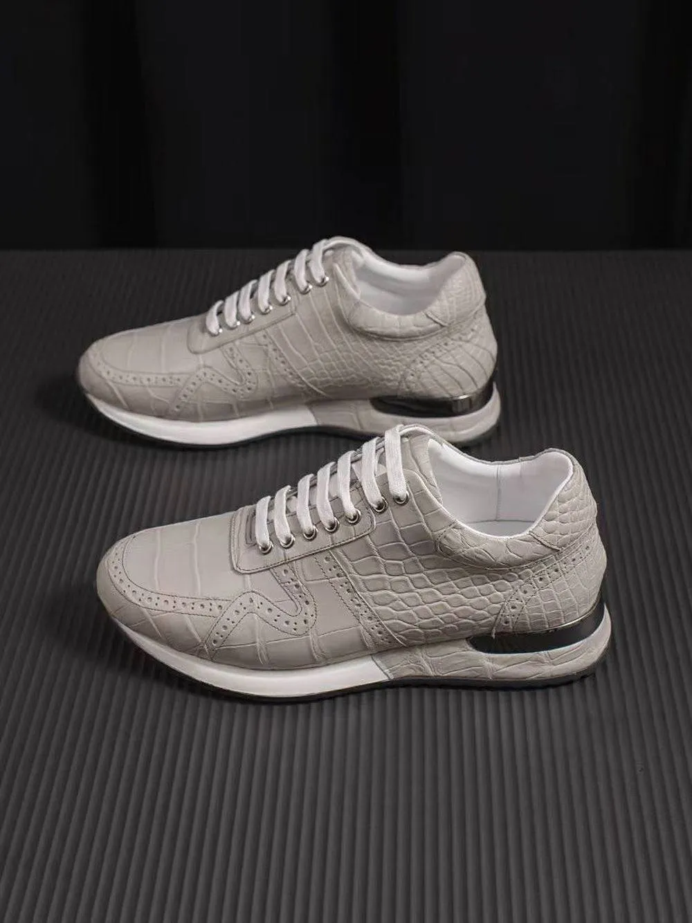 Crocodile Shoes Crocodile Leather Sneaker Shoes Grey