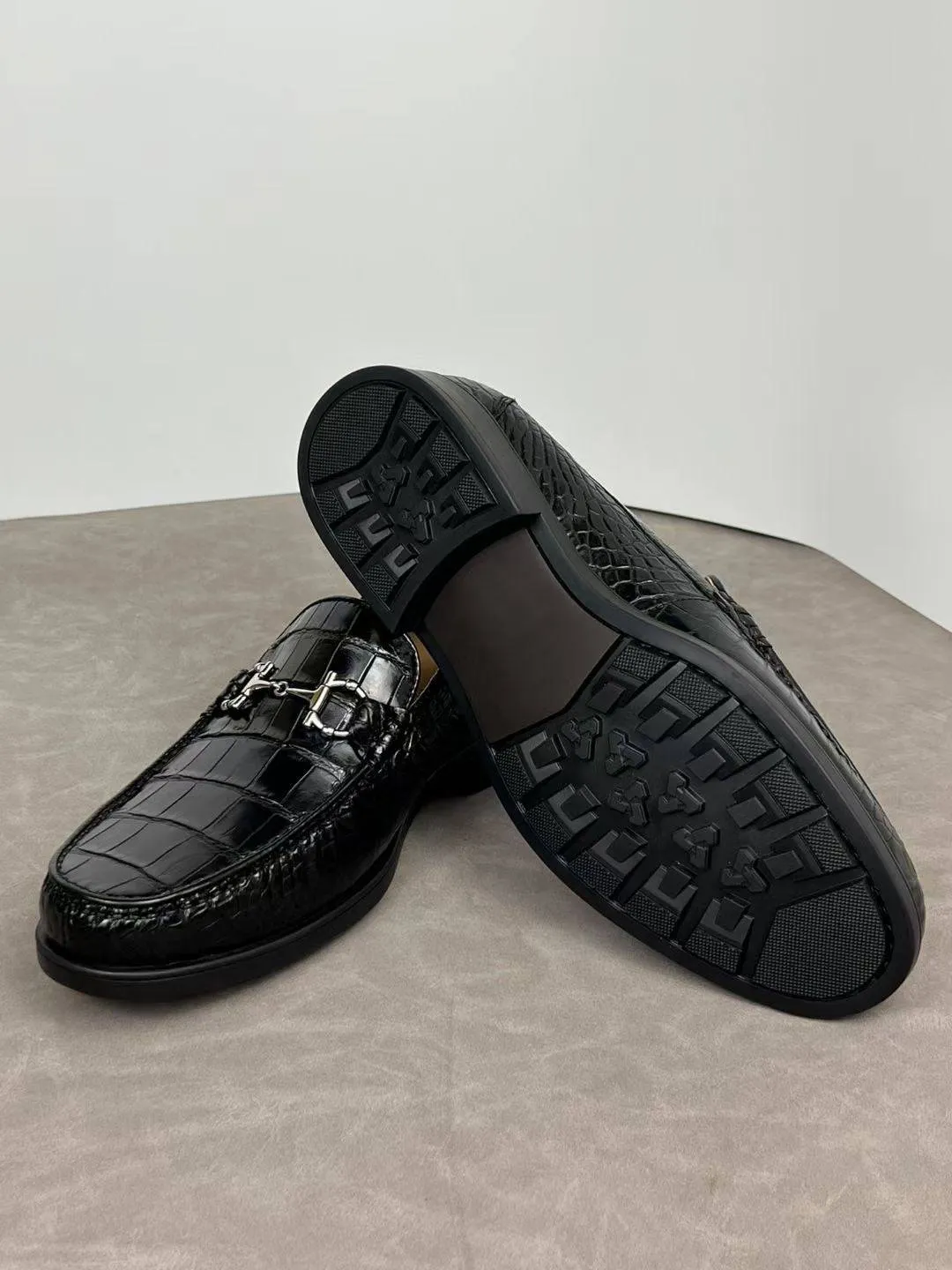 Crocodile Shoes Crocodile Loafer Slip-On Shoes  Black