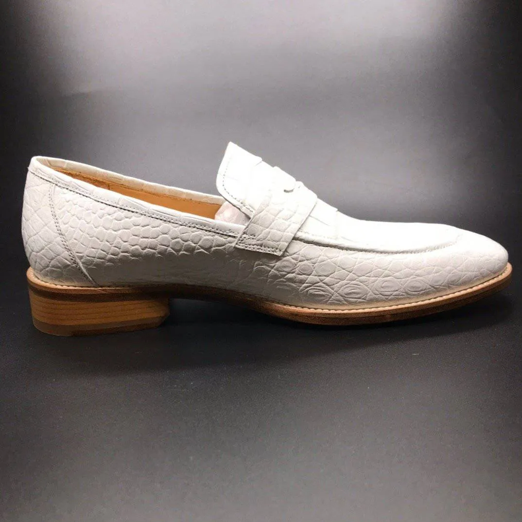 Crocodile Shoes Genuine Crocodile Leather Mens Penny Loafers Dress Shoes White