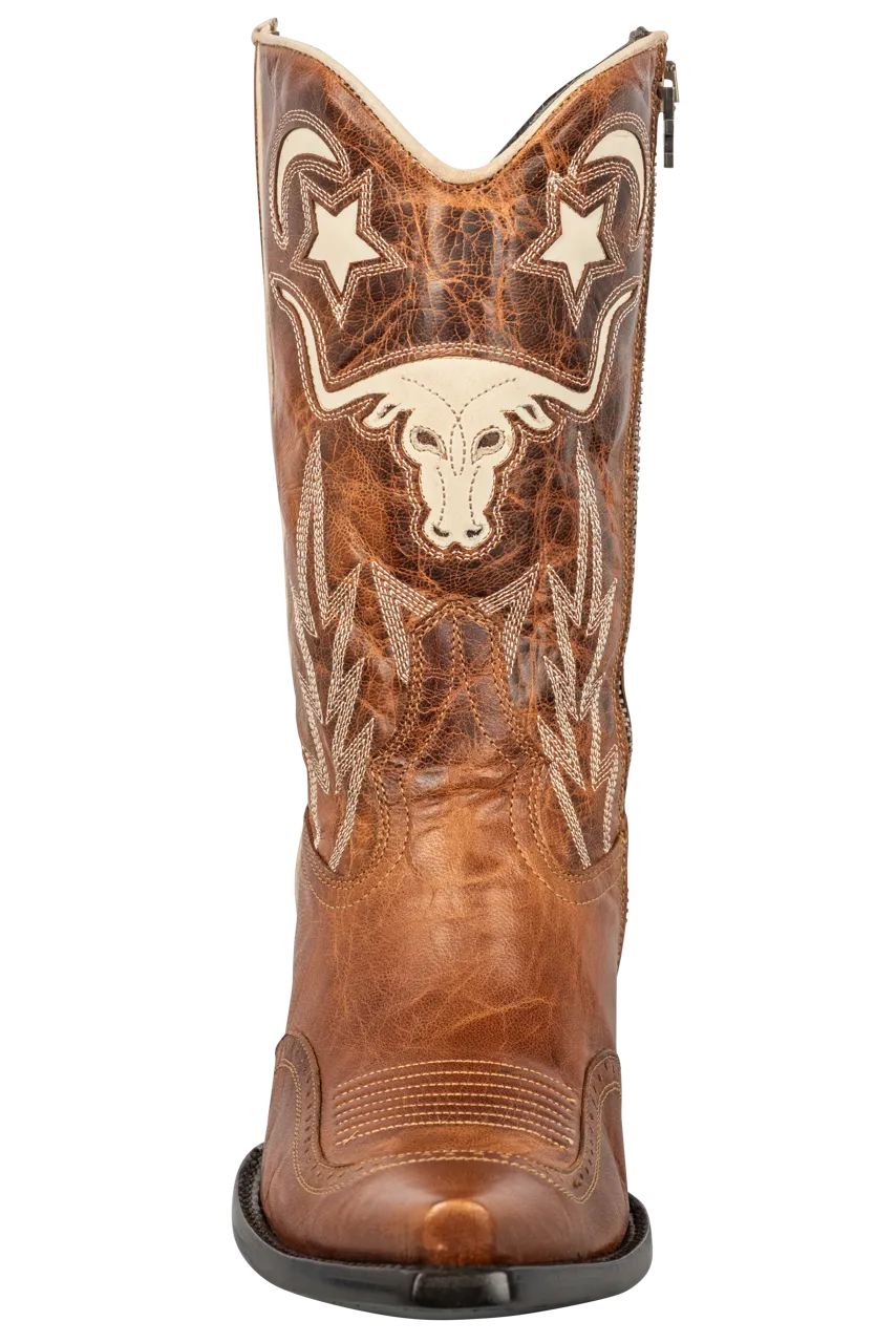 Double D by Old Gringo Longhorn Pee Wee Cowgirl Boots - Brown