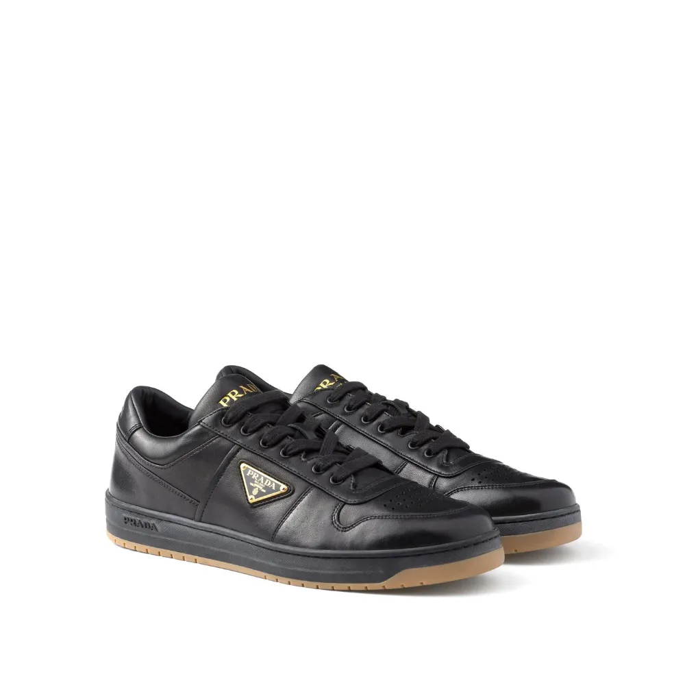 Enamel-Triangle Leather Sneakers