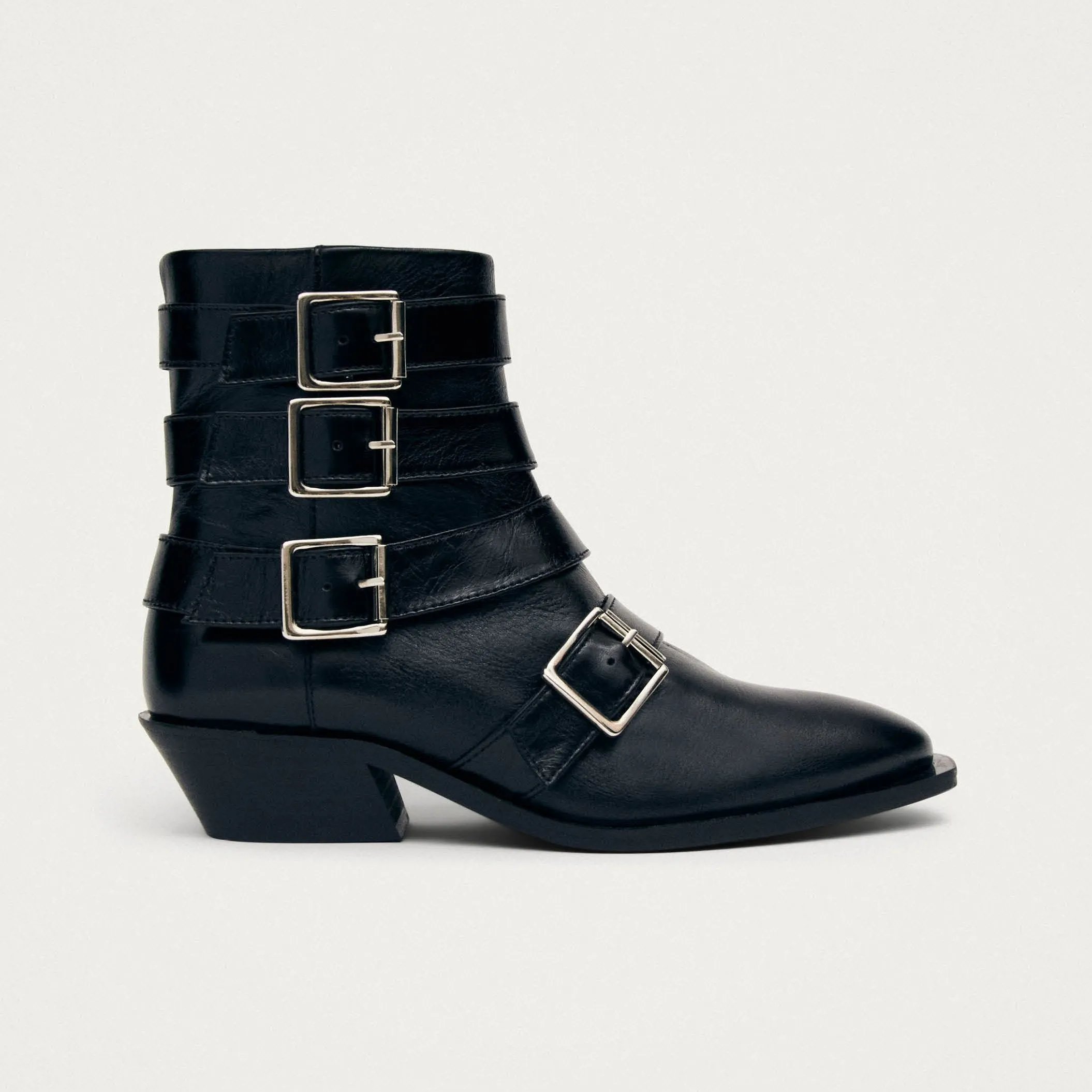 Eras Black Leather Ankle Boots