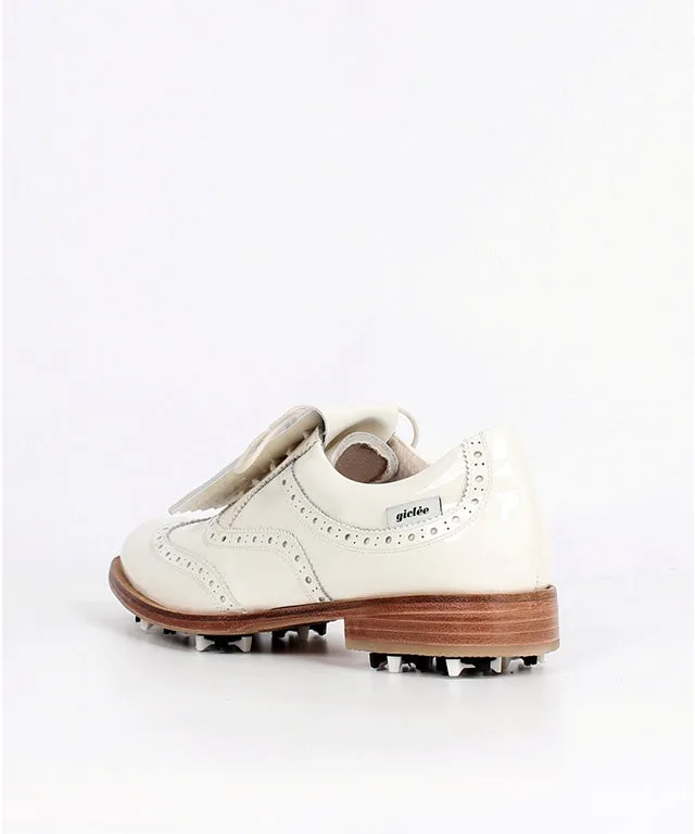 Giclee Unisex Classy Patent Premium Leather Golf Shoes - Ivory