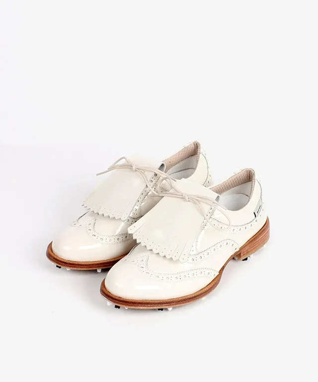 Giclee Unisex Classy Patent Premium Leather Golf Shoes - Ivory