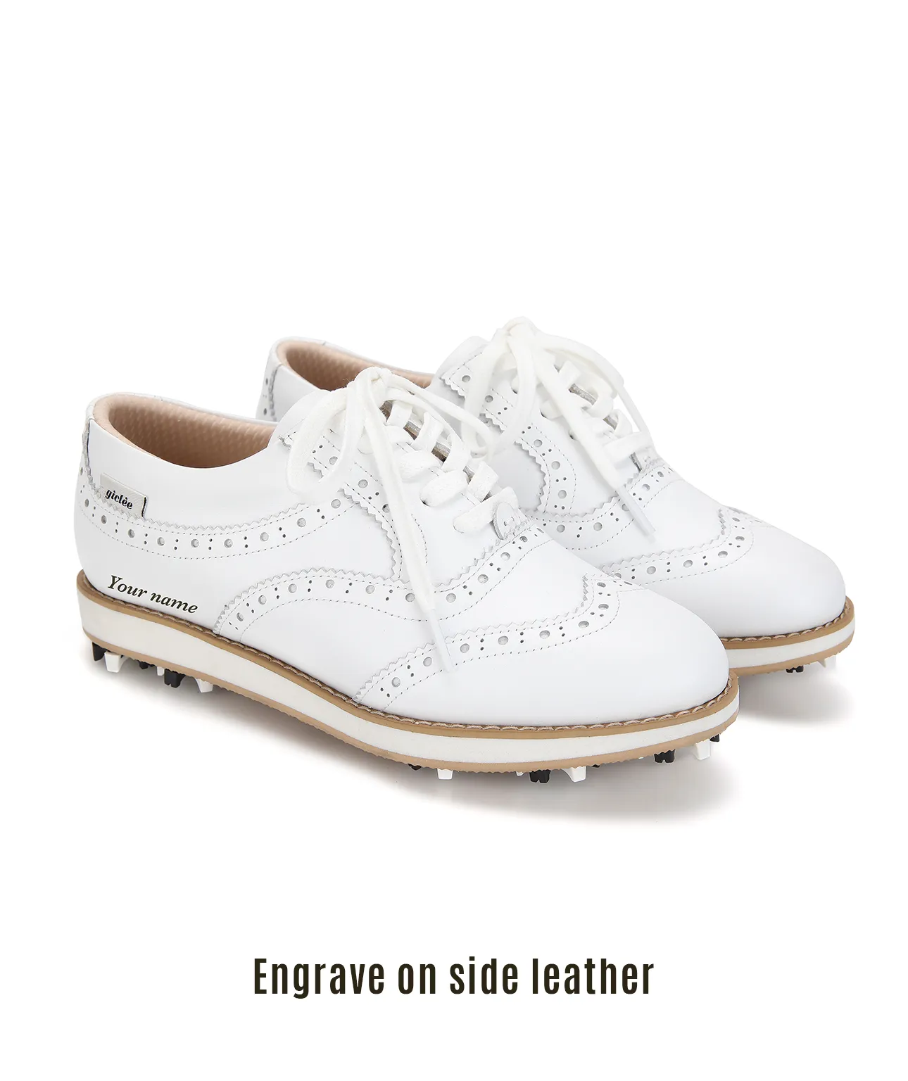 Giclee Unisex Classy Patent Premium Leather Golf Shoes - Ivory