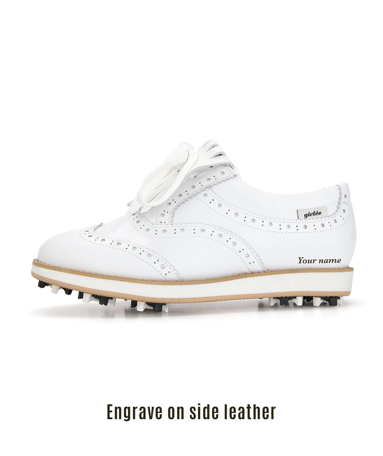 Giclee Unisex Classy Patent Premium Leather Golf Shoes - Ivory