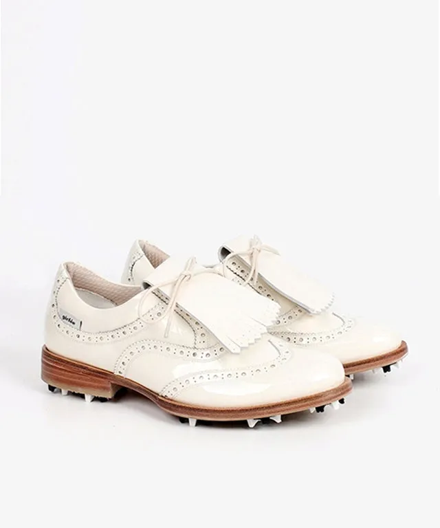 Giclee Unisex Classy Patent Premium Leather Golf Shoes - Ivory