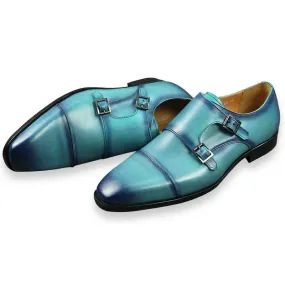 Handcrafted Cap Toe Double buckle Monk Strap Hand Dyed Shoes for Men. Premium gift for him