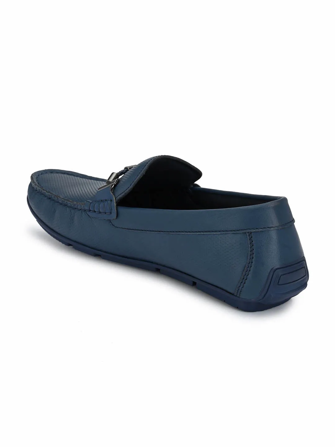 Hitz Men's Blue Leather Slip-On Casual Loafer Shoes