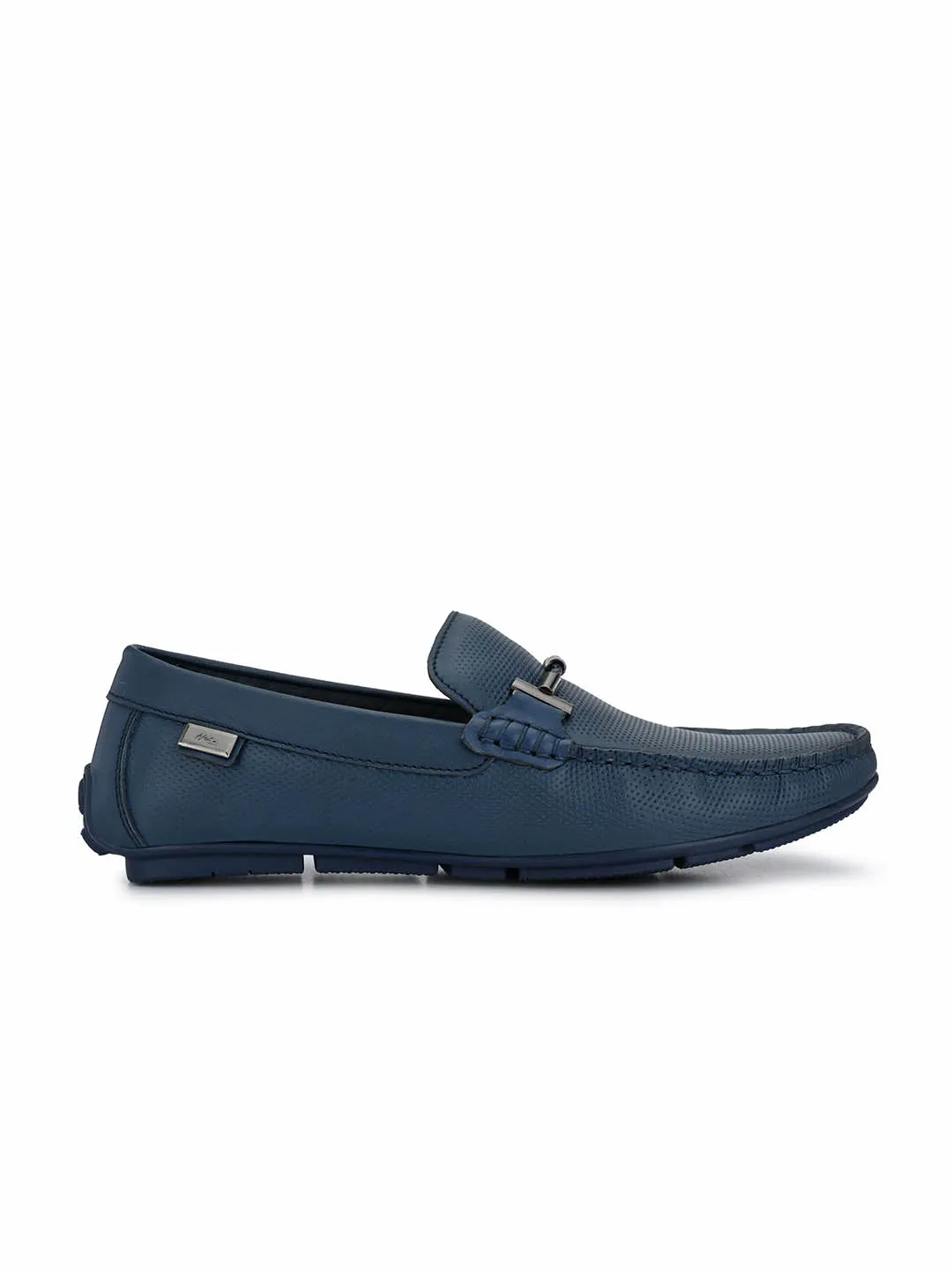 Hitz Men's Blue Leather Slip-On Casual Loafer Shoes