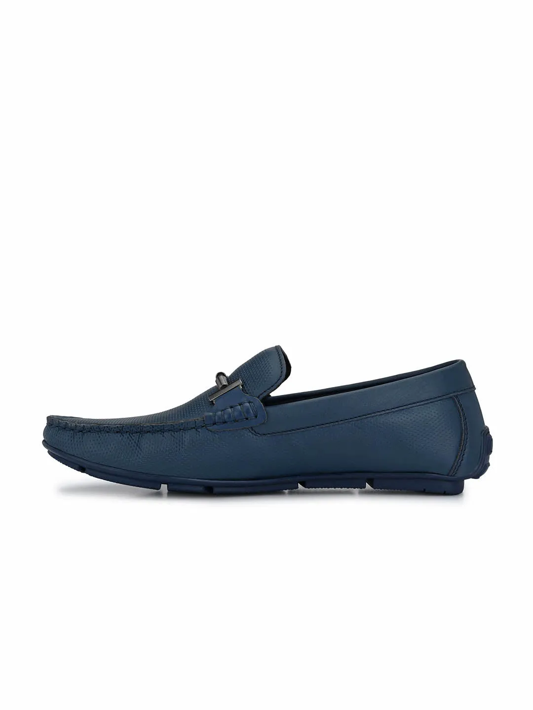 Hitz Men's Blue Leather Slip-On Casual Loafer Shoes