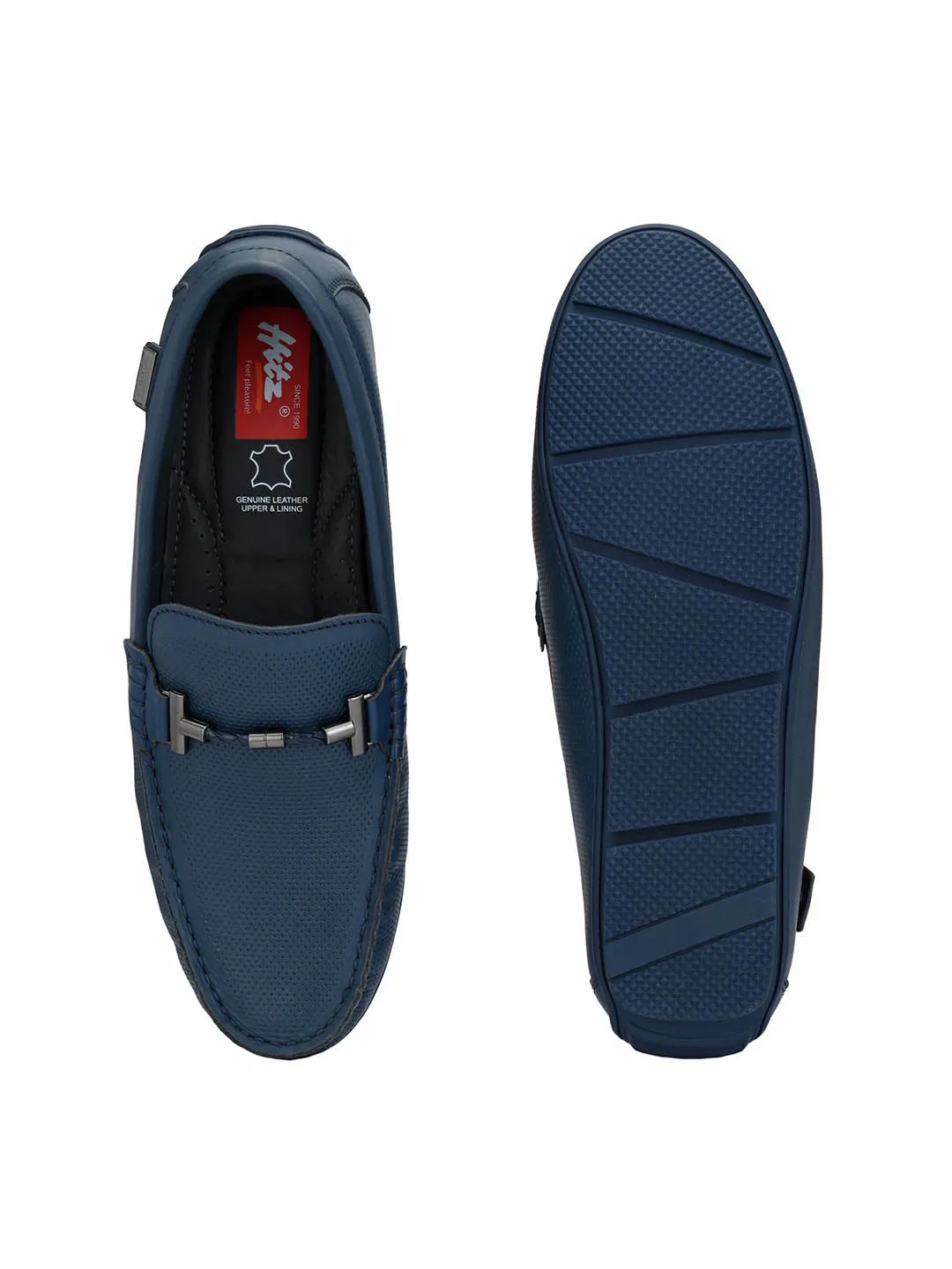 Hitz Men's Blue Leather Slip-On Casual Loafer Shoes