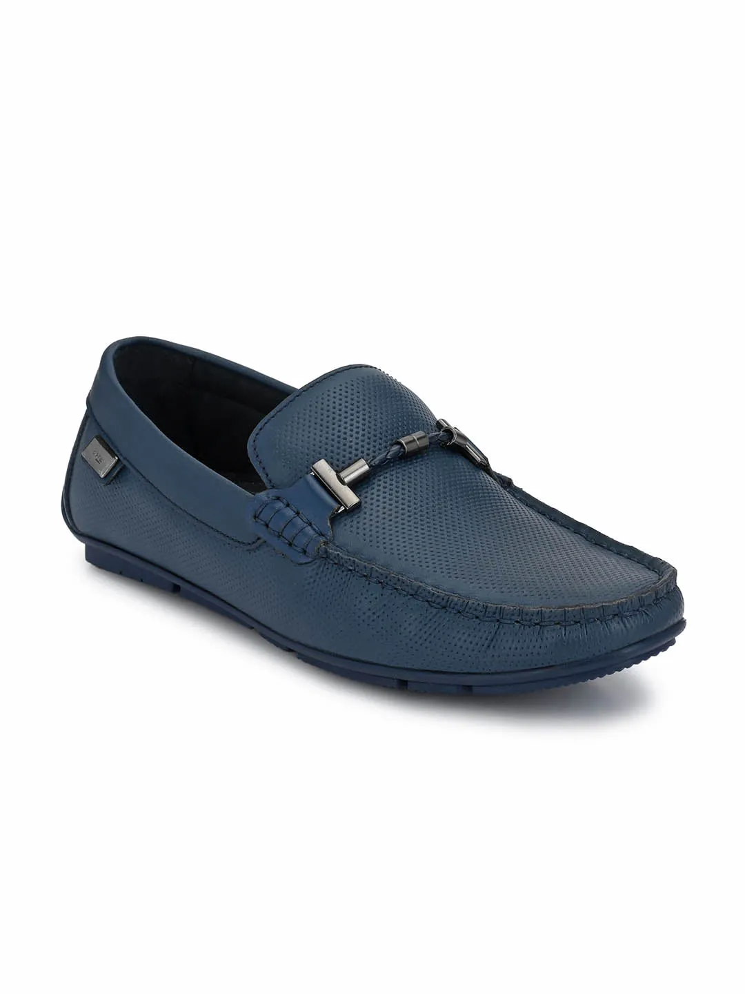 Hitz Men's Blue Leather Slip-On Casual Loafer Shoes