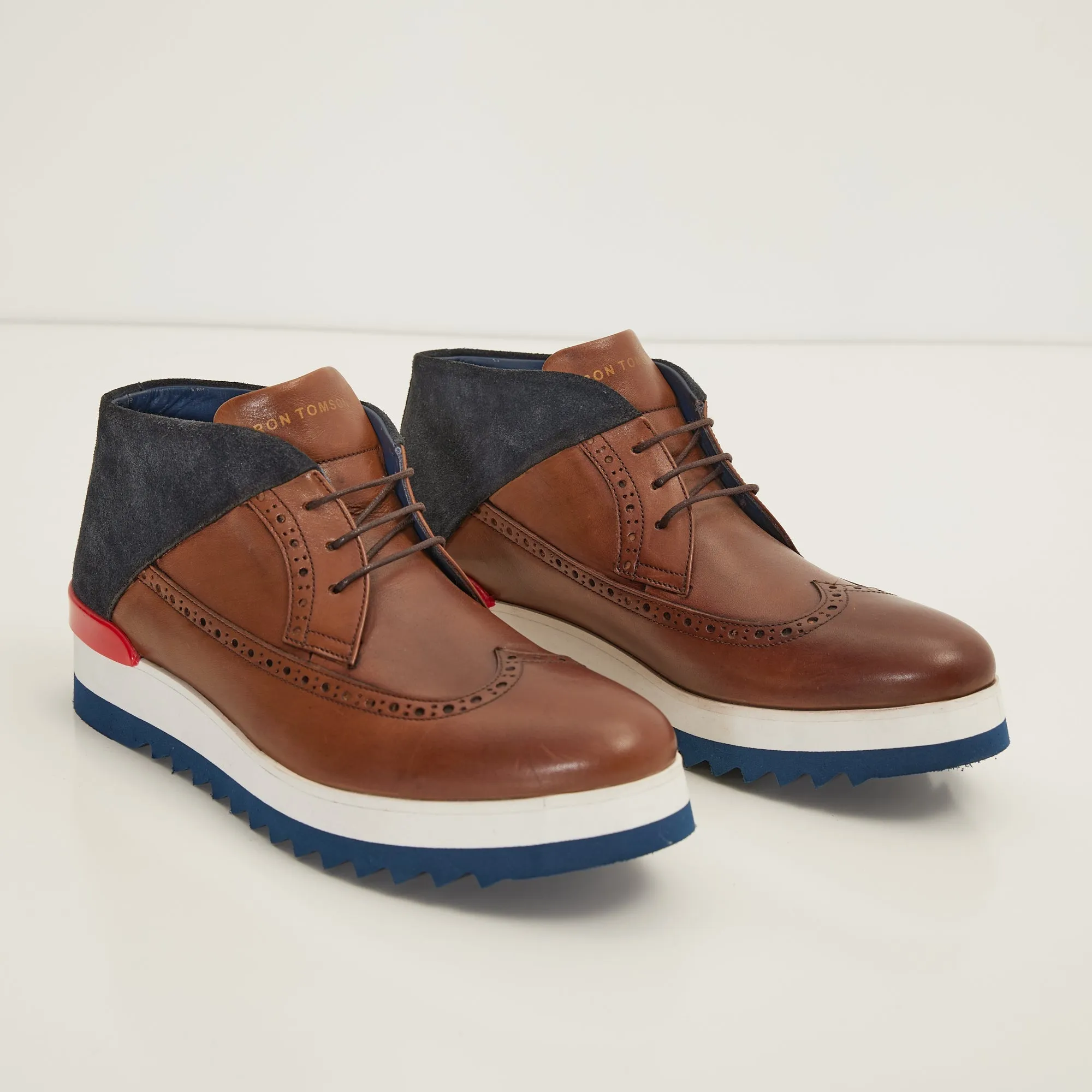 Leather Wingtip Sneaker Boots - Brown