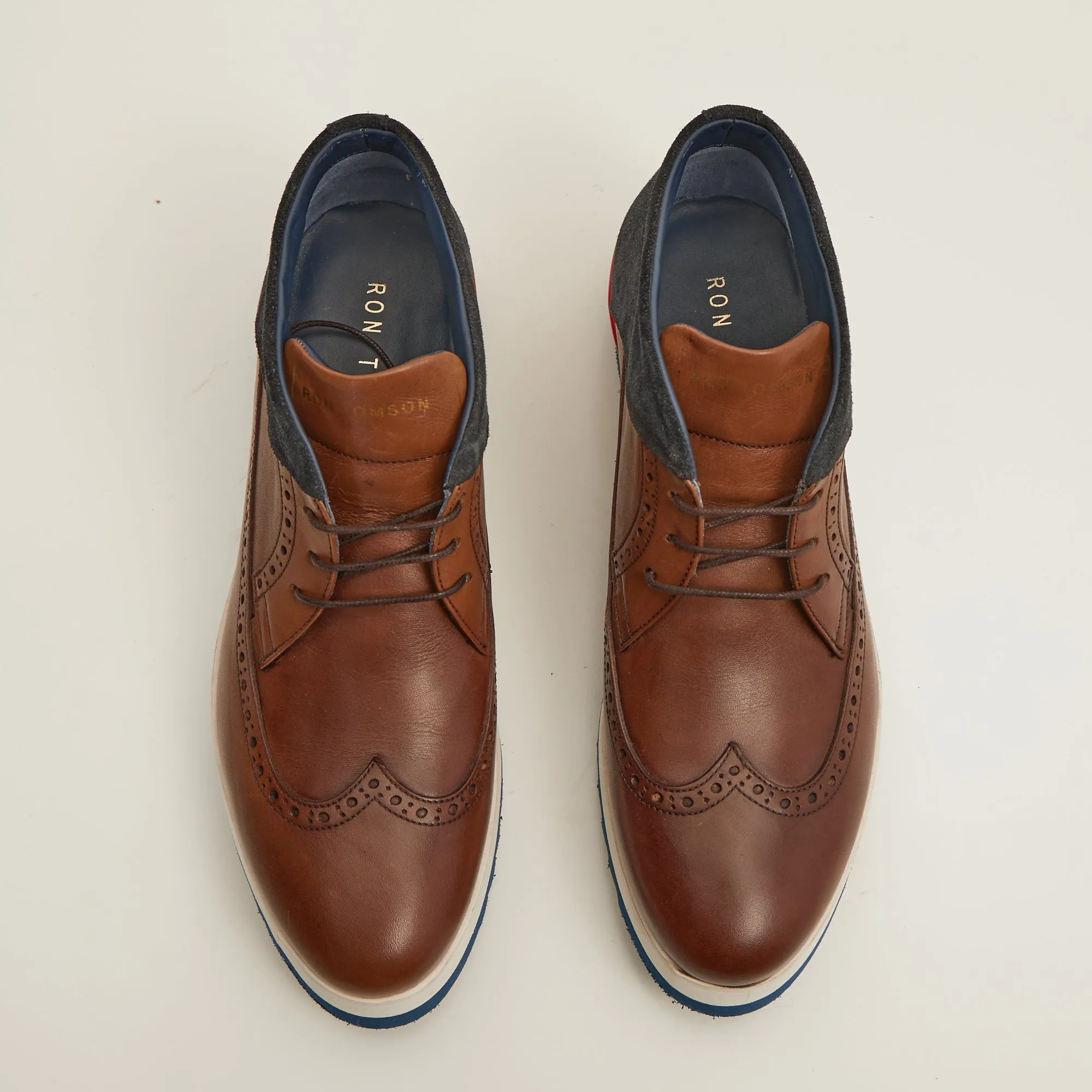 Leather Wingtip Sneaker Boots - Brown