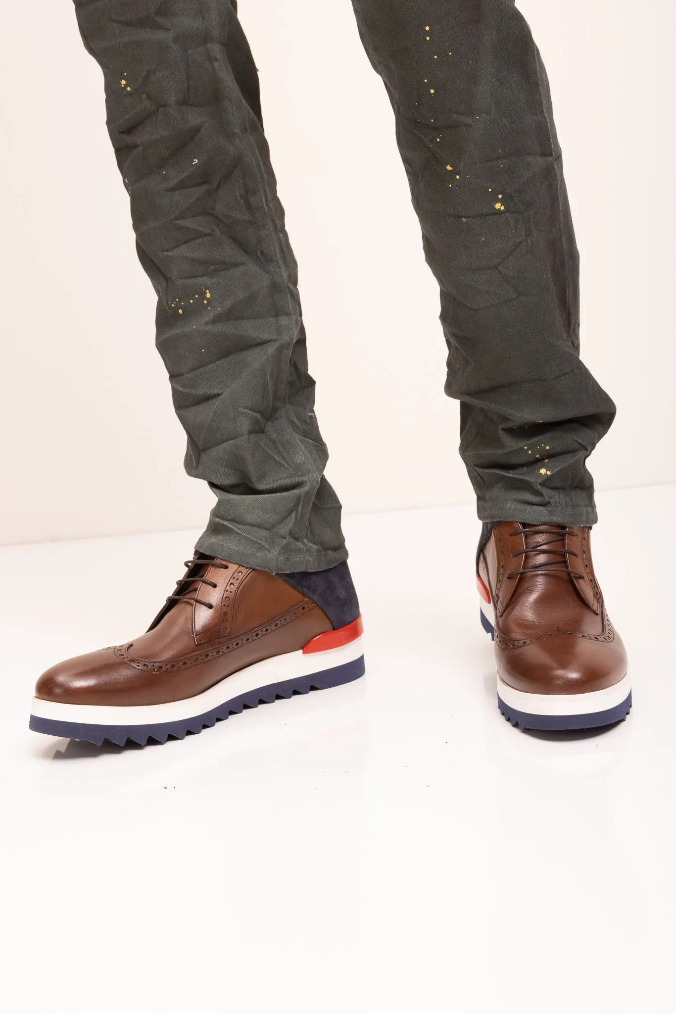 Leather Wingtip Sneaker Boots - Brown