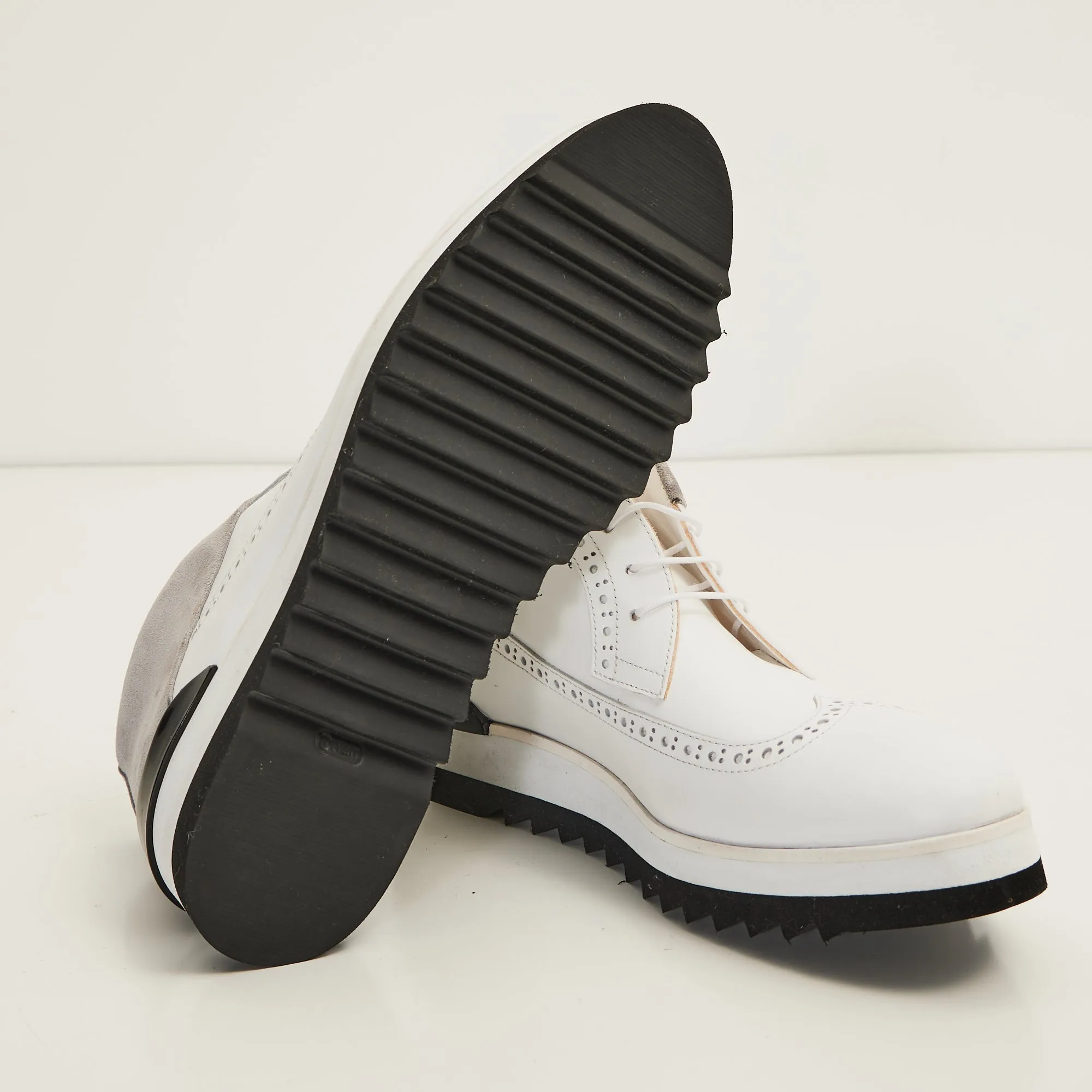 Leather Wingtip Sneaker Boots - White